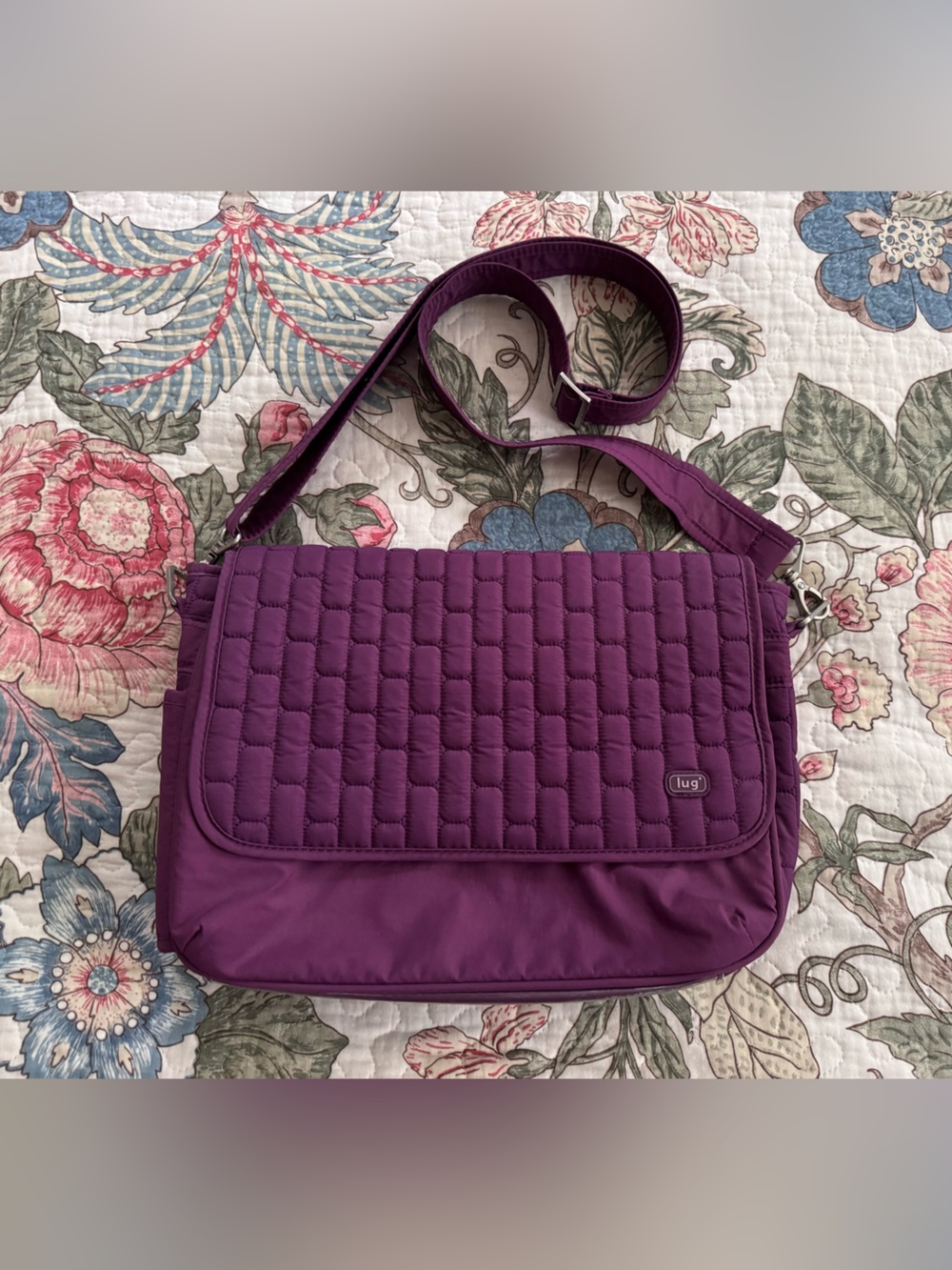 Lug Quilted travel/Messenger/Crossbody Bag in Plum